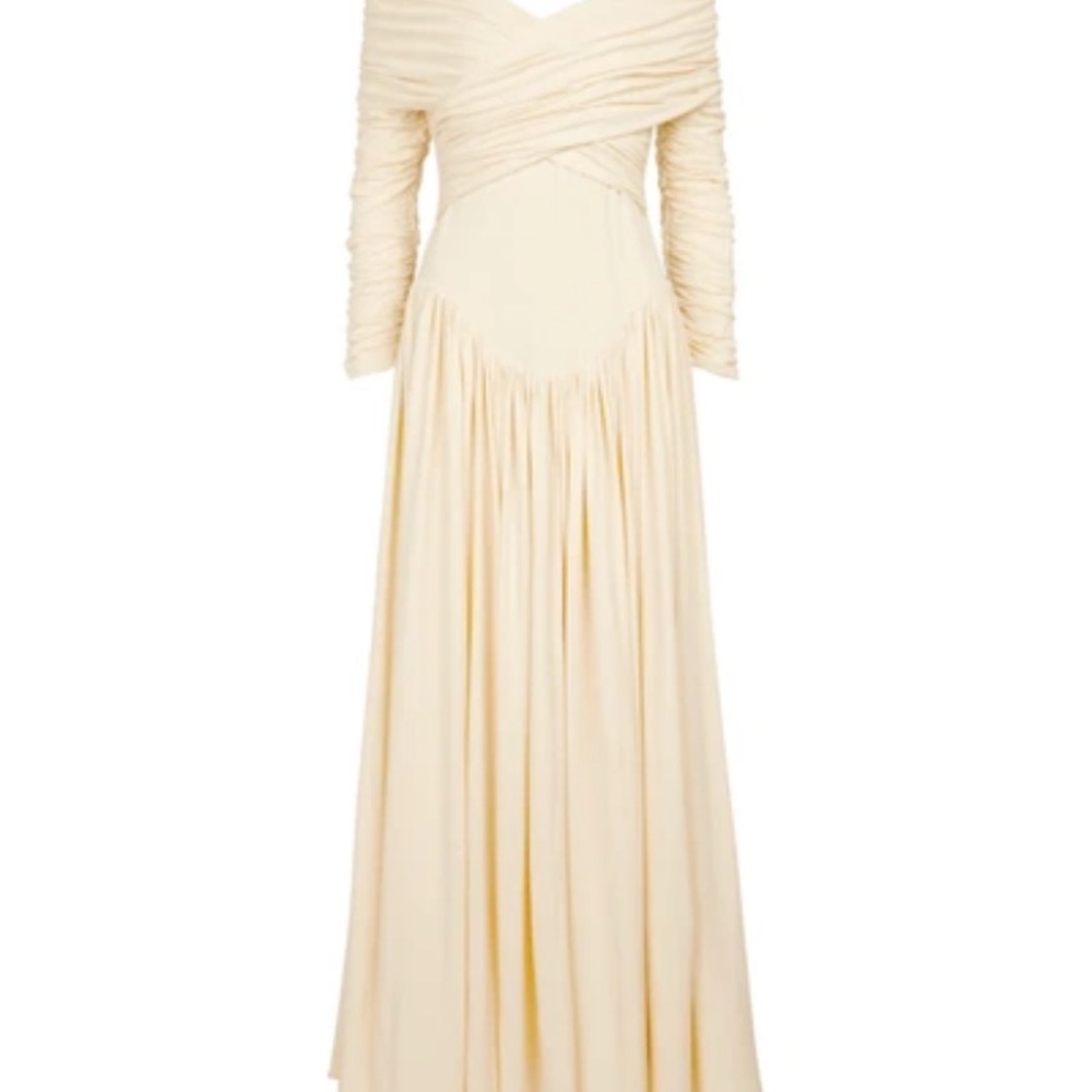 KHAITE Lilibet Off-shoulder Jersey Maxi Dress in Natural